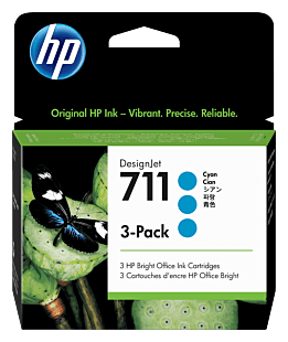 Pacote com 3 Cartuchos de Tinta HP 711 Ciano DesignJet Originais (CZ134AB)