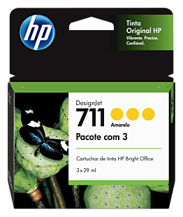 Pacote com 3 Cartuchos de Tinta HP 711 Amarelo DesignJet Originais (CZ136AB) - Center facing
