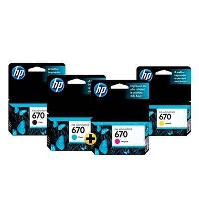 Cartucho de Tinta HP 670 Preto + Ciano + Magenta + Amarelo Advantage Original (CZ113AB-B)