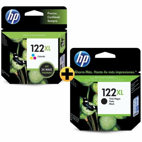 Combo Cartucho de Tinta HP 122XL Preto + Colorido de Alto Rendimento Originais (CH563HB_CB)