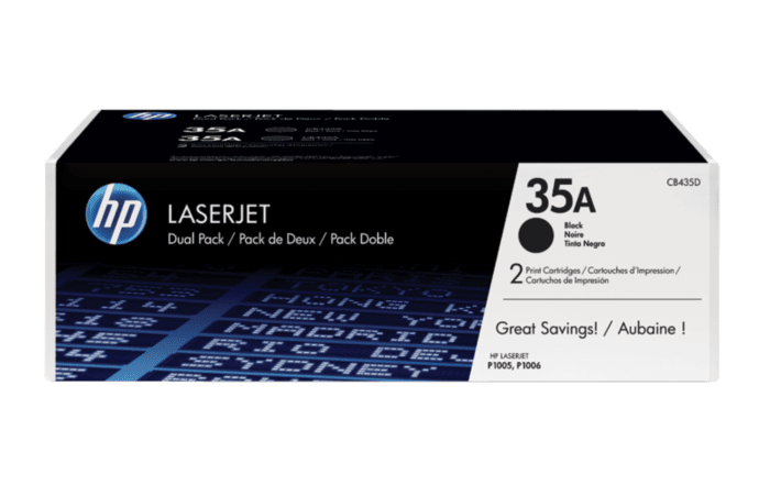 Cartuchos de toner LaserJet pretos HP 35A originais, pacote com 2 (CB435AD)
