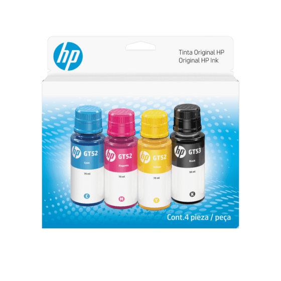 Combo 4 Garrafas de Tinta HP GT53/GT52 Preta Ciano Magenta e Amarelo (9F3N4AL) (9F3N4AL)
